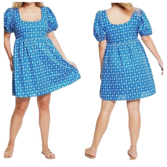 Rhode x Target Blue Eyelet Puff Sleeve Mini Dress, Plus Size XXL - Picture 1 of 7